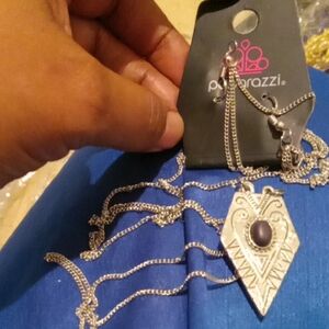 paparazzi Silver-Tone Geometric Pendant Necklace with Purple Stone